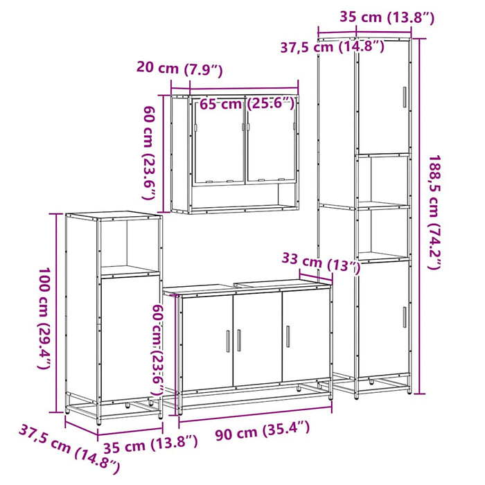 Set de mobilier de baie din 4 piese din lemn de stejar maro WALTI