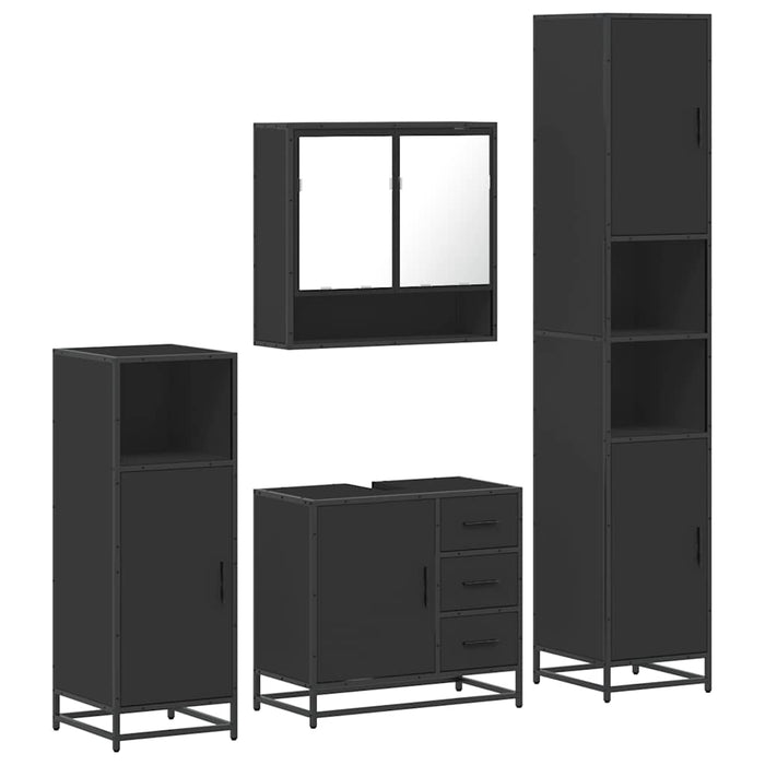 Set de mobilier de baie 4 piese Lemn negru prelucrat WALTI