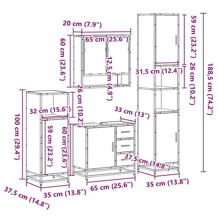 Set de mobilier de baie 4 piese Lemn negru prelucrat WALTI