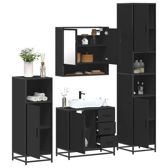 Set de mobilier de baie 4 piese Lemn negru prelucrat WALTI