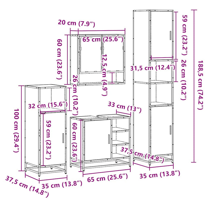 Set de mobilier de baie din 4 piese din lemn de stejar Sonoma - WALTI WALTI