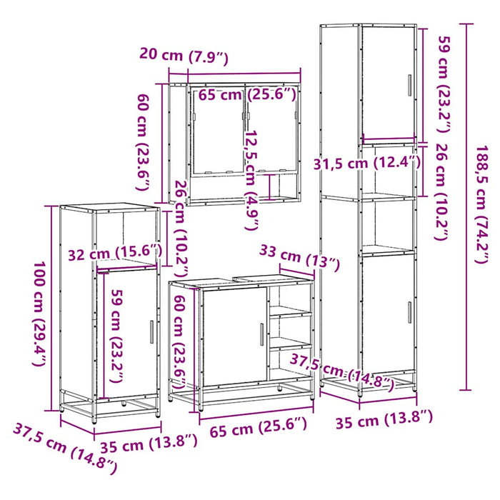 Set de mobilier de baie 4 piese Lemn prelucrat de stejar afumat WALTI