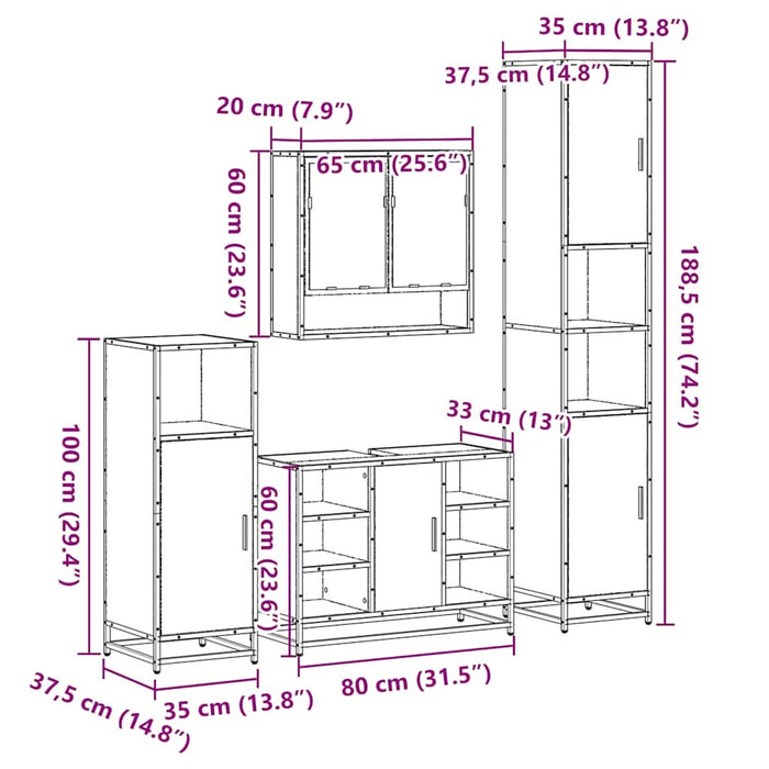 Set de mobilier de baie din 4 piese din lemn de stejar Sonoma - WALTI WALTI