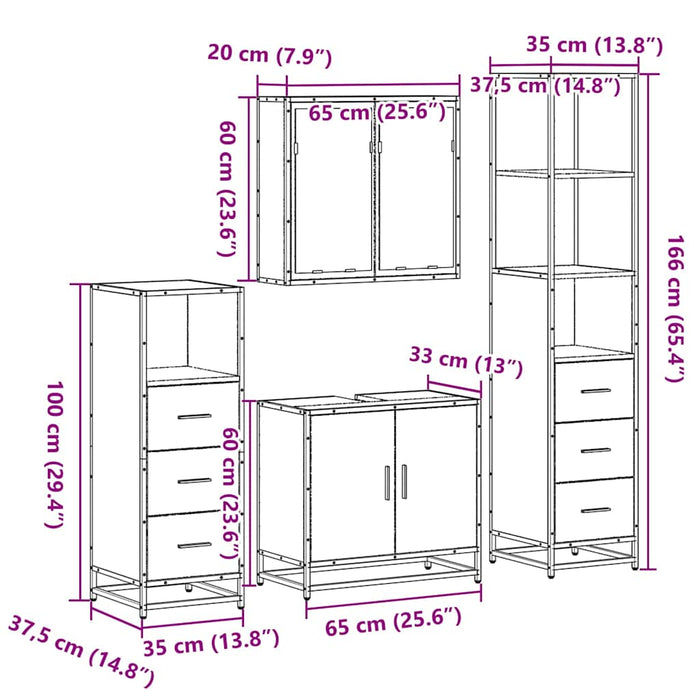 Set de mobilier de baie 4 piese Lemn prelucrat de stejar afumat WALTI