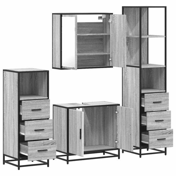 Set de mobilier de baie 4 piese Lemn stratificat gri Sonoma WALTI