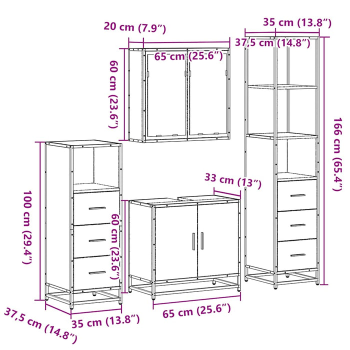 Set de mobilier de baie 4 piese Lemn stratificat gri Sonoma WALTI