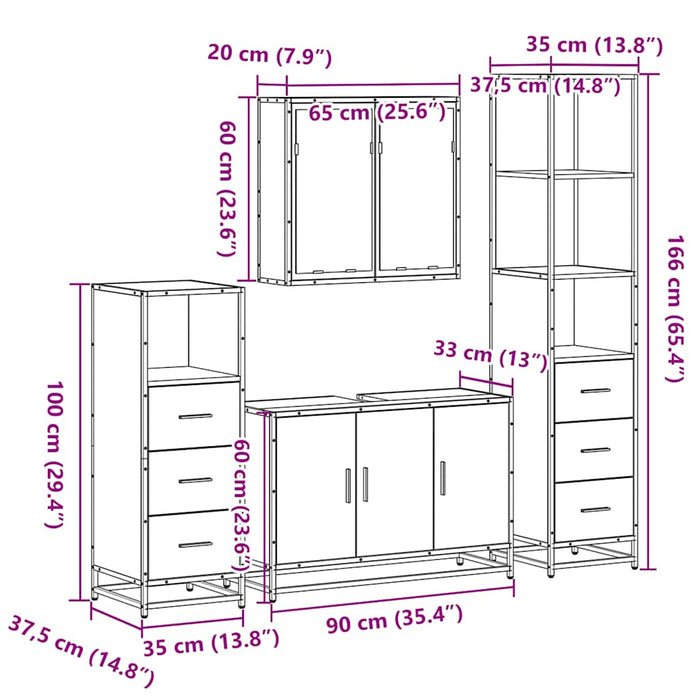 Set de mobilier de baie din 4 piese din lemn de stejar Sonoma - WALTI WALTI