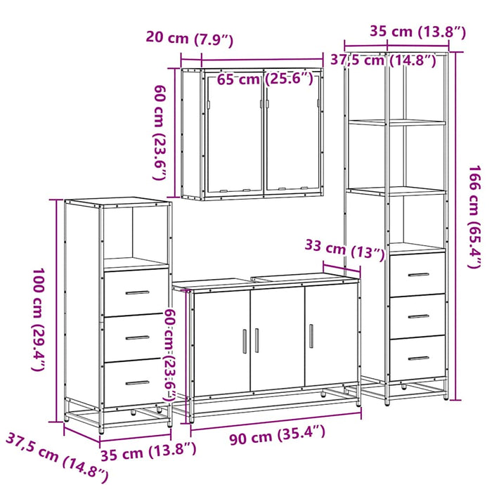 Set de mobilier de baie 4 piese Lemn prelucrat de stejar afumat WALTI