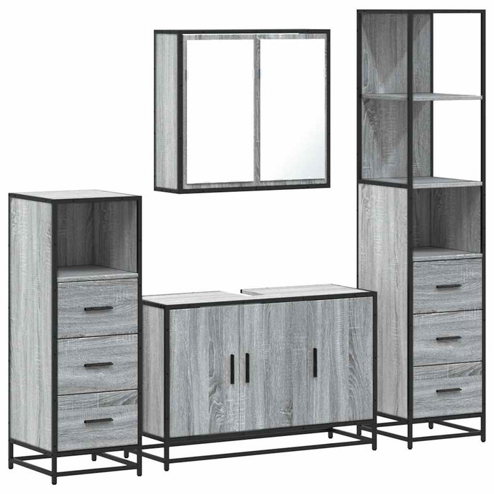 Set de mobilier de baie 4 piese Lemn stratificat gri Sonoma WALTI