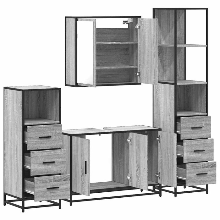 Set de mobilier de baie 4 piese Lemn stratificat gri Sonoma WALTI