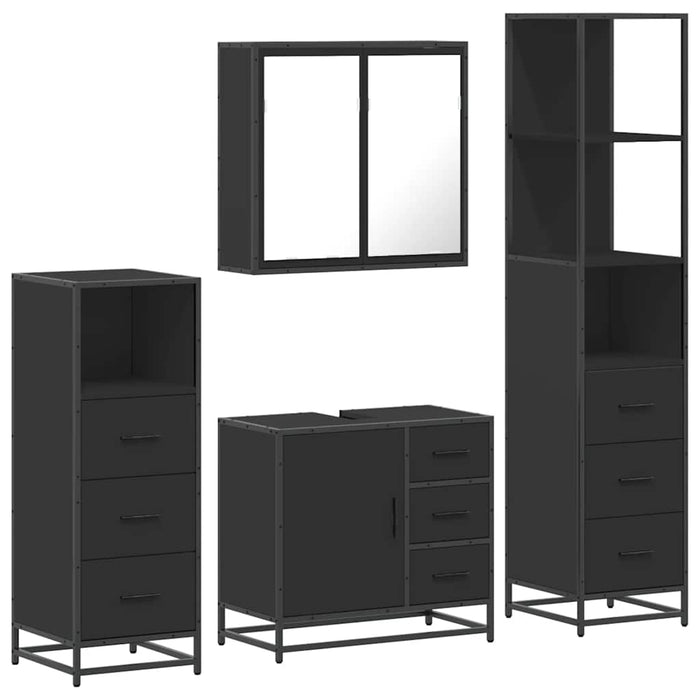 Set de mobilier de baie 4 piese Lemn negru prelucrat WALTI