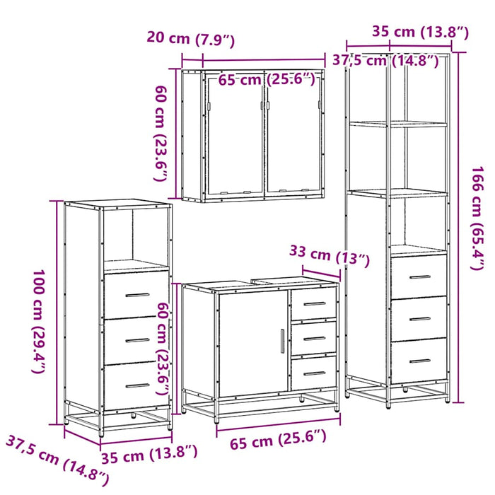 Set de mobilier de baie 4 piese Lemn negru prelucrat WALTI