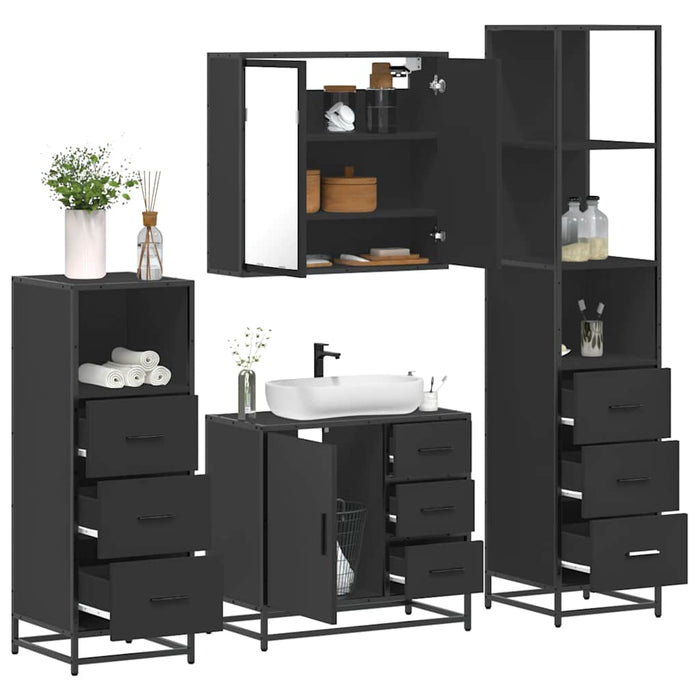 Set de mobilier de baie 4 piese Lemn negru prelucrat WALTI