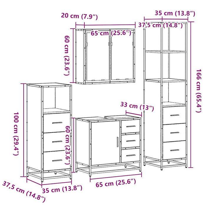 Set de mobilier de baie din 4 piese din lemn de stejar Sonoma - WALTI WALTI