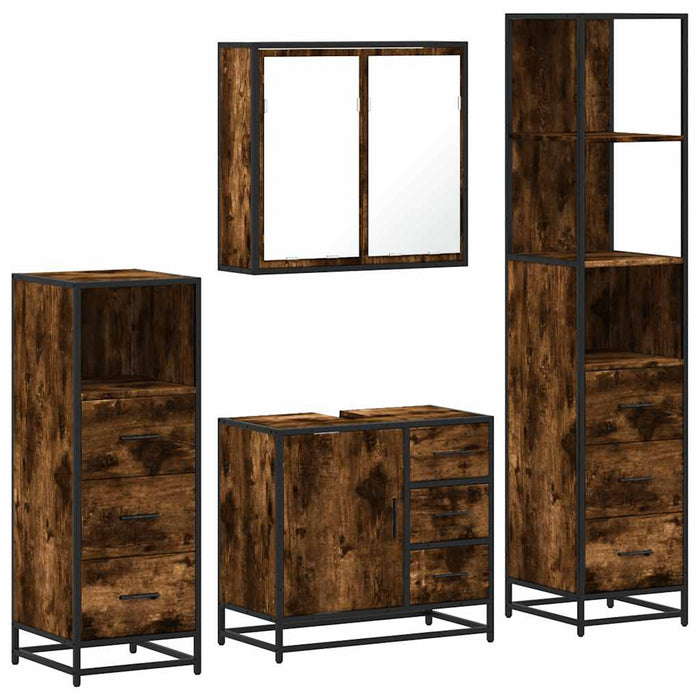 Set de mobilier de baie 4 piese Lemn prelucrat de stejar afumat - WALTI WALTI