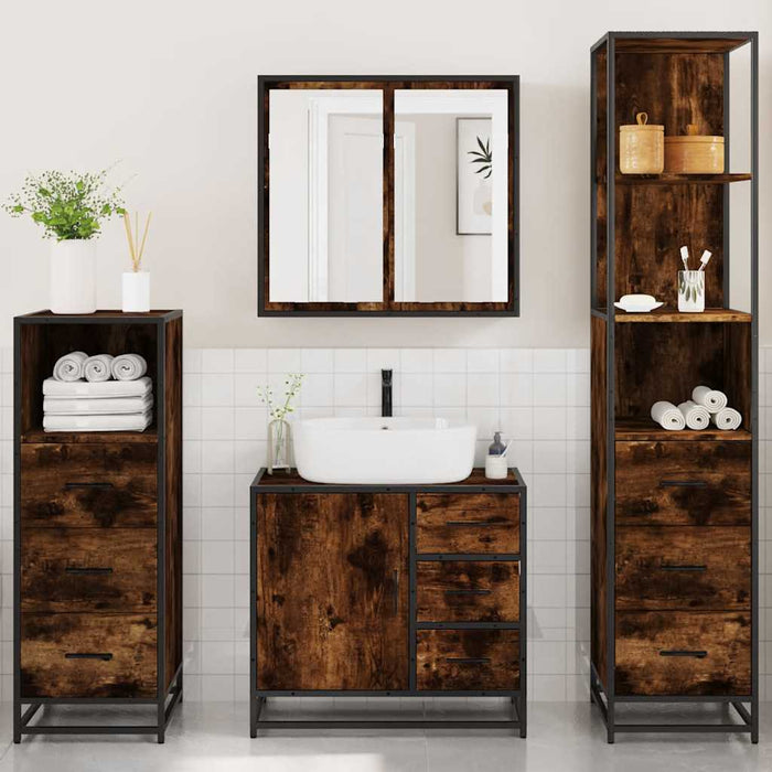 Set de mobilier de baie 4 piese Lemn prelucrat de stejar afumat - WALTI WALTI