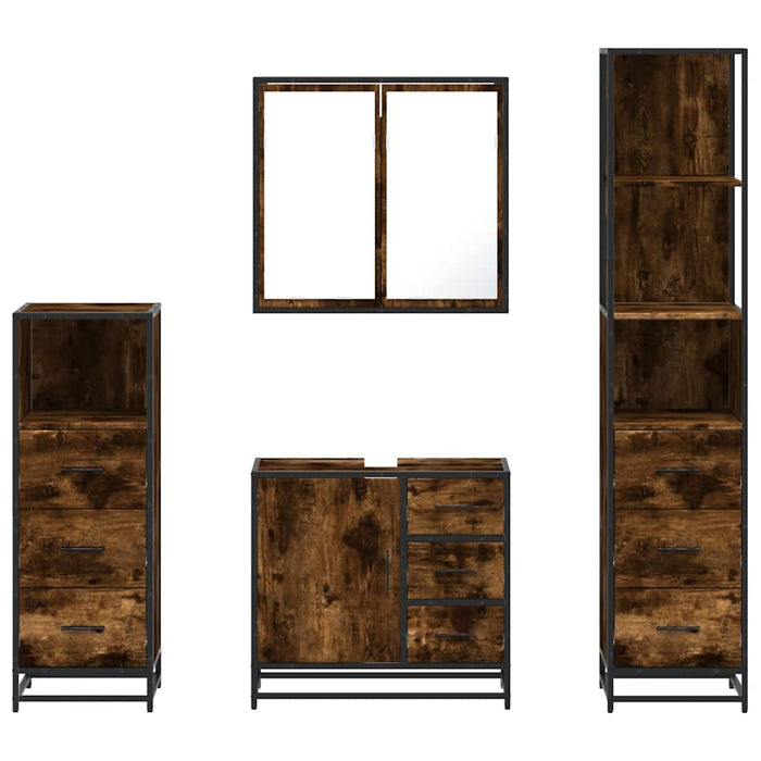 Set de mobilier de baie 4 piese Lemn prelucrat de stejar afumat - WALTI WALTI