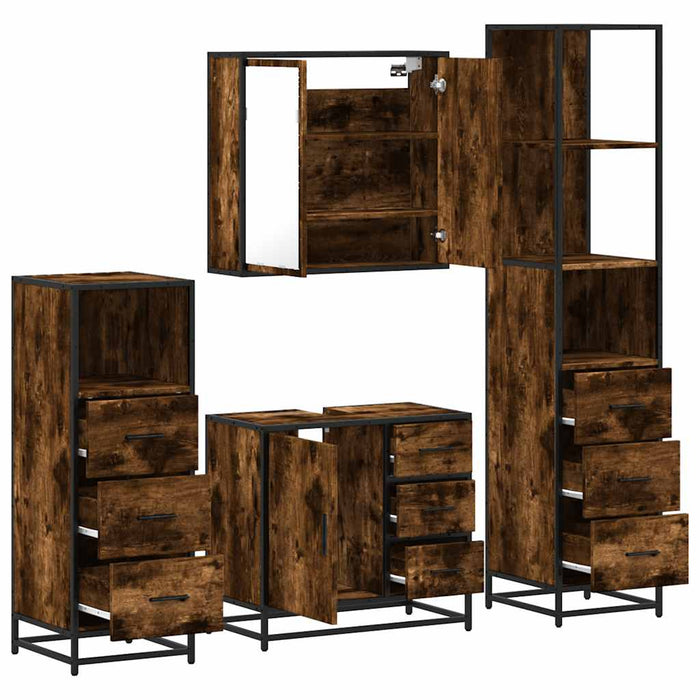 Set de mobilier de baie 4 piese Lemn prelucrat de stejar afumat - WALTI WALTI