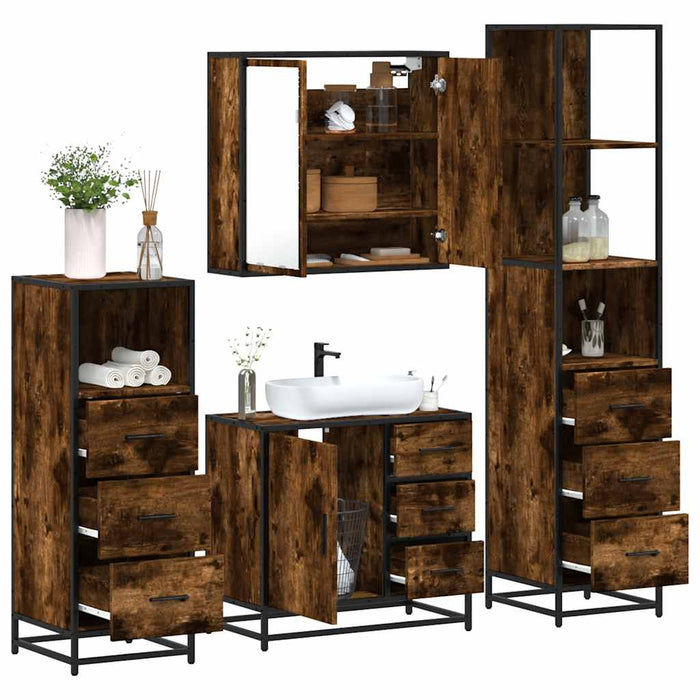 Set de mobilier de baie 4 piese Lemn prelucrat de stejar afumat - WALTI WALTI