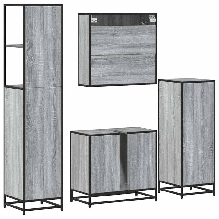 Set de mobilier de baie 4 piese Lemn stratificat gri Sonoma WALTI