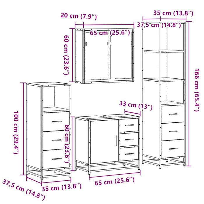 Set de mobilier de baie 4 piese Lemn stratificat gri Sonoma WALTI