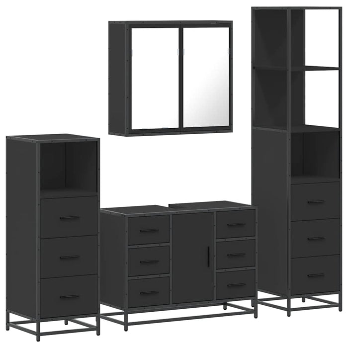 Set de mobilier de baie 4 piese Lemn negru prelucrat WALTI