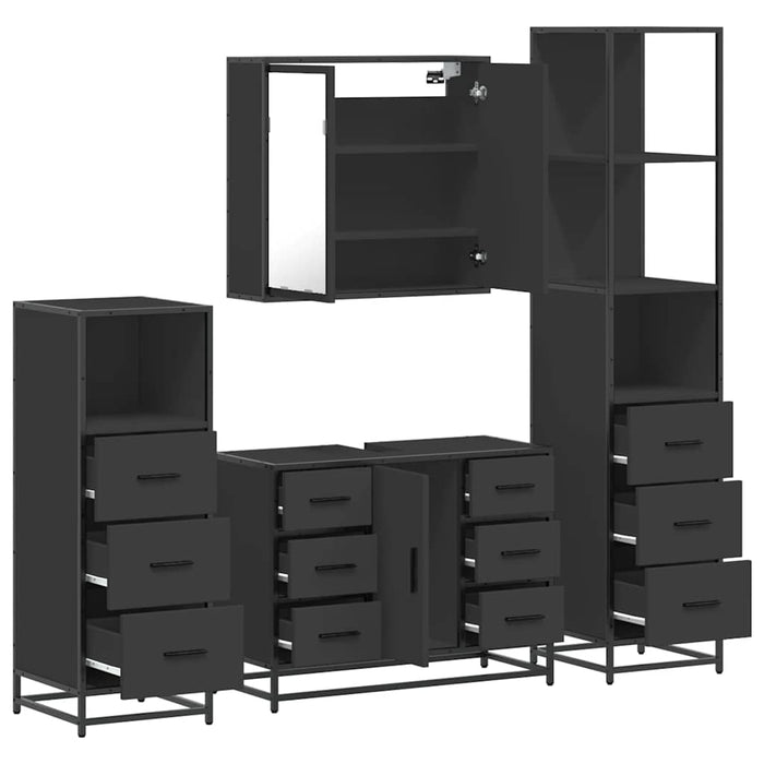 Set de mobilier de baie 4 piese Lemn negru prelucrat WALTI