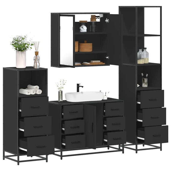 Set de mobilier de baie 4 piese Lemn negru prelucrat WALTI