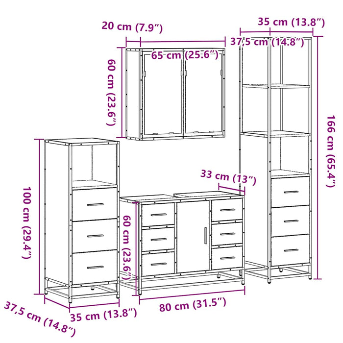 Set de mobilier de baie din 4 piese din lemn de stejar Sonoma - WALTI WALTI