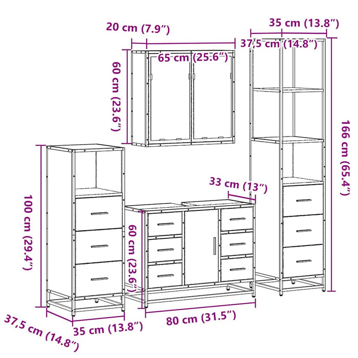 Set de mobilier de baie 4 piese Lemn prelucrat de stejar afumat WALTI