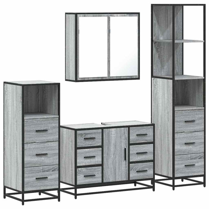 Set de mobilier de baie 4 piese Lemn stratificat gri Sonoma WALTI