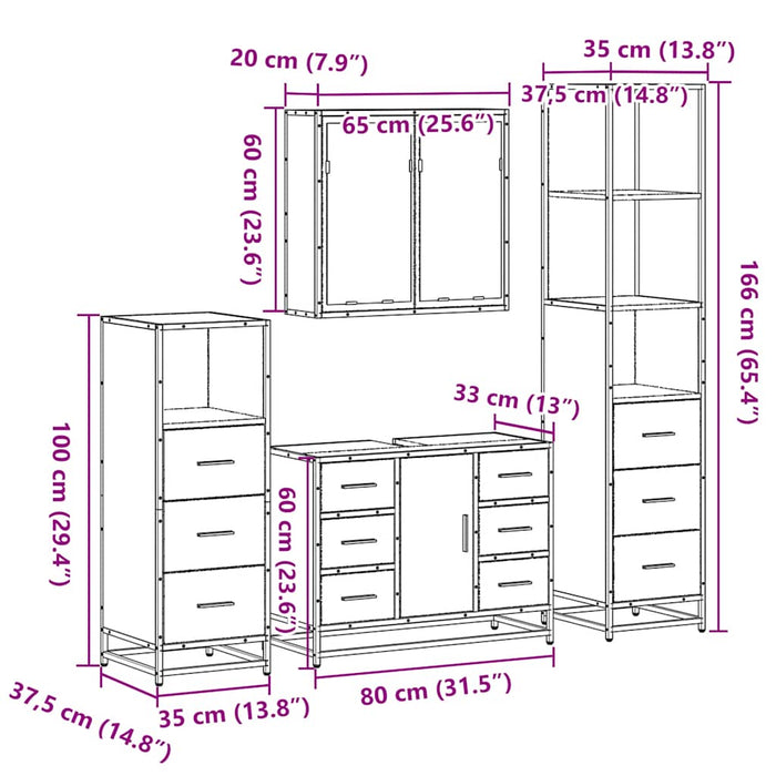 Set de mobilier de baie 4 piese Lemn stratificat gri Sonoma WALTI