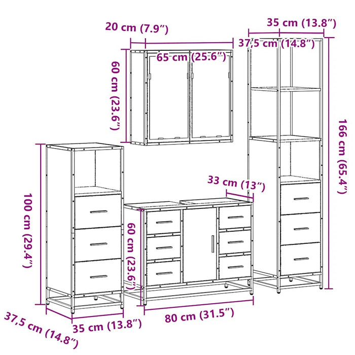 Set de mobilier de baie din 4 piese din lemn de stejar maro WALTI