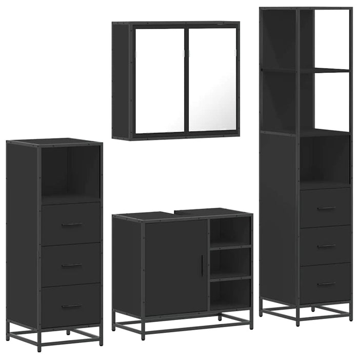 Set de mobilier de baie 4 piese Lemn negru prelucrat WALTI