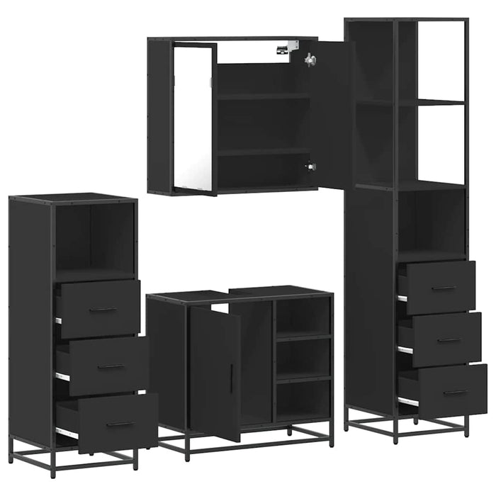 Set de mobilier de baie 4 piese Lemn negru prelucrat WALTI