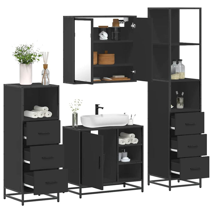 Set de mobilier de baie 4 piese Lemn negru prelucrat WALTI