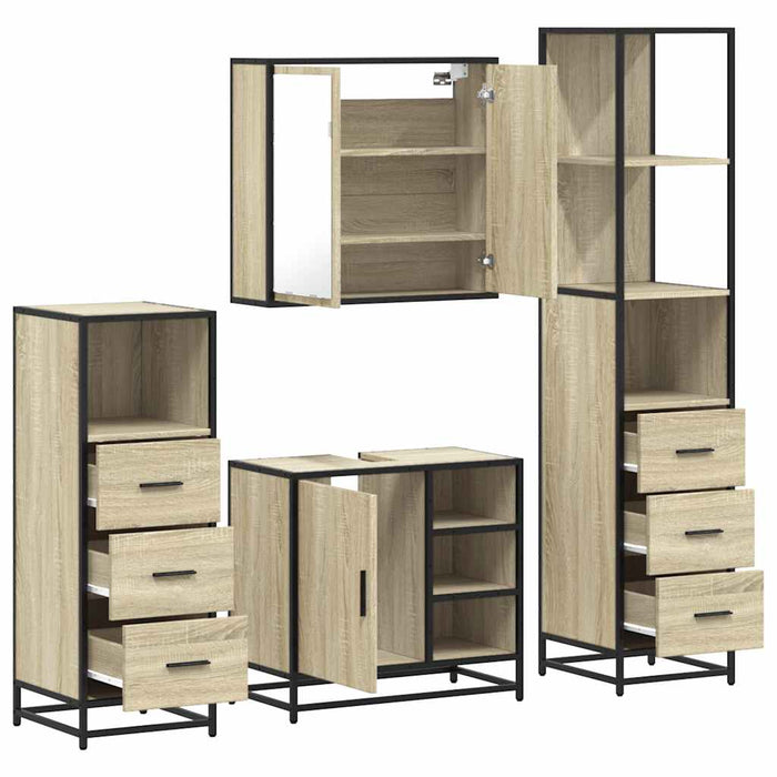 Set de mobilier de baie din 4 piese din lemn de stejar Sonoma WALTI