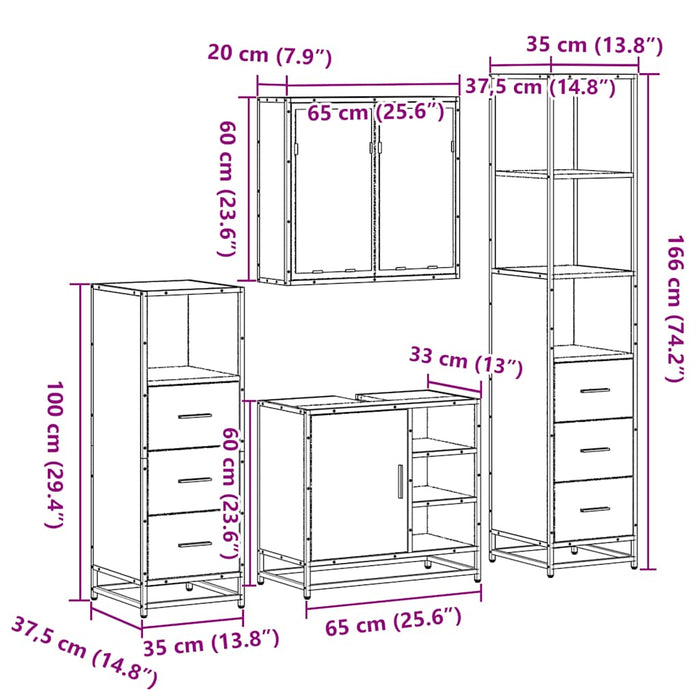 Set de mobilier de baie din 4 piese din lemn de stejar Sonoma WALTI