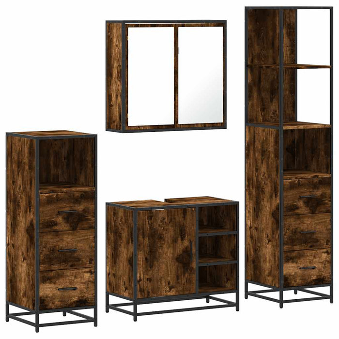 Set de mobilier de baie 4 piese Lemn prelucrat de stejar afumat - WALTI WALTI
