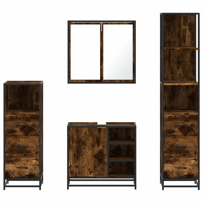 Set de mobilier de baie 4 piese Lemn prelucrat de stejar afumat - WALTI WALTI