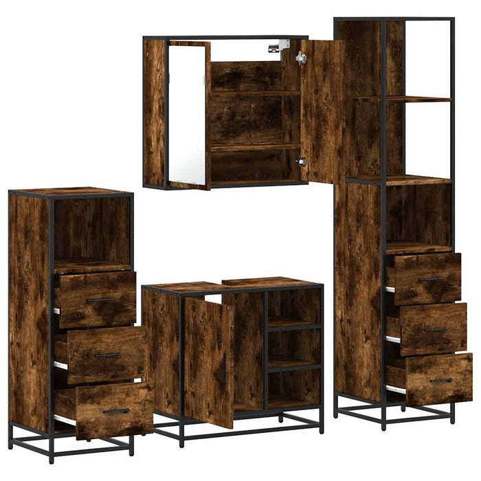Set de mobilier de baie 4 piese Lemn prelucrat de stejar afumat - WALTI WALTI