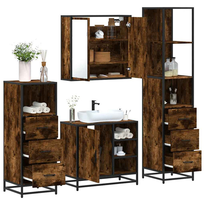 Set de mobilier de baie 4 piese Lemn prelucrat de stejar afumat - WALTI WALTI