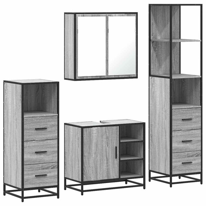 Set de mobilier de baie 4 piese Lemn stratificat gri Sonoma WALTI