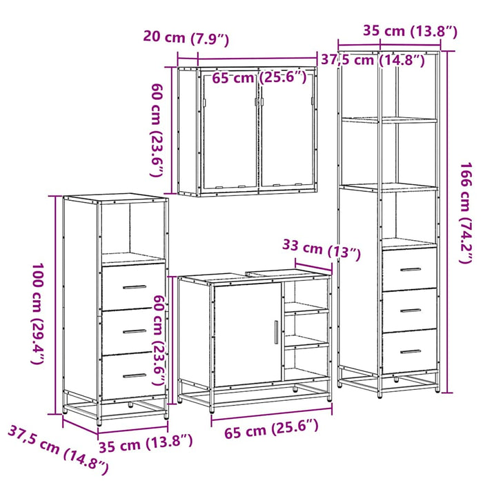 Set de mobilier de baie din 4 piese din lemn de stejar maro WALTI