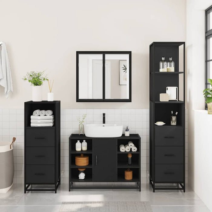 Set de mobilier de baie 4 piese Lemn negru prelucrat WALTI