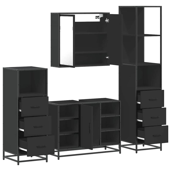 Set de mobilier de baie 4 piese Lemn negru prelucrat WALTI