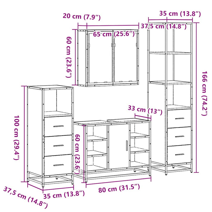 Set de mobilier de baie 4 piese Lemn negru prelucrat WALTI