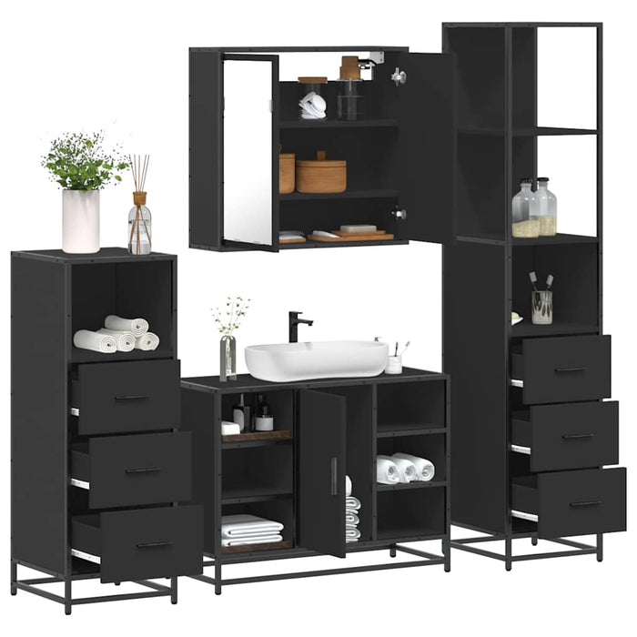 Set de mobilier de baie 4 piese Lemn negru prelucrat WALTI