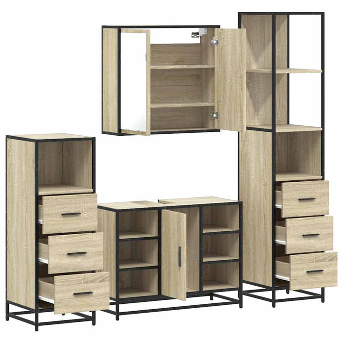 Set de mobilier de baie din 4 piese din lemn de stejar Sonoma WALTI