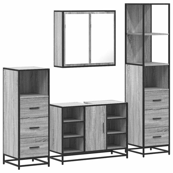 Set de mobilier de baie 4 piese Lemn stratificat gri Sonoma WALTI